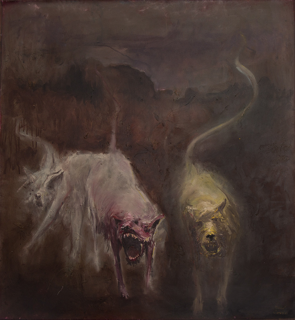 Demonic Trinity, 2012, oil on canvas, 47.2 x 43.3 in, by Daniel Perez Coronel