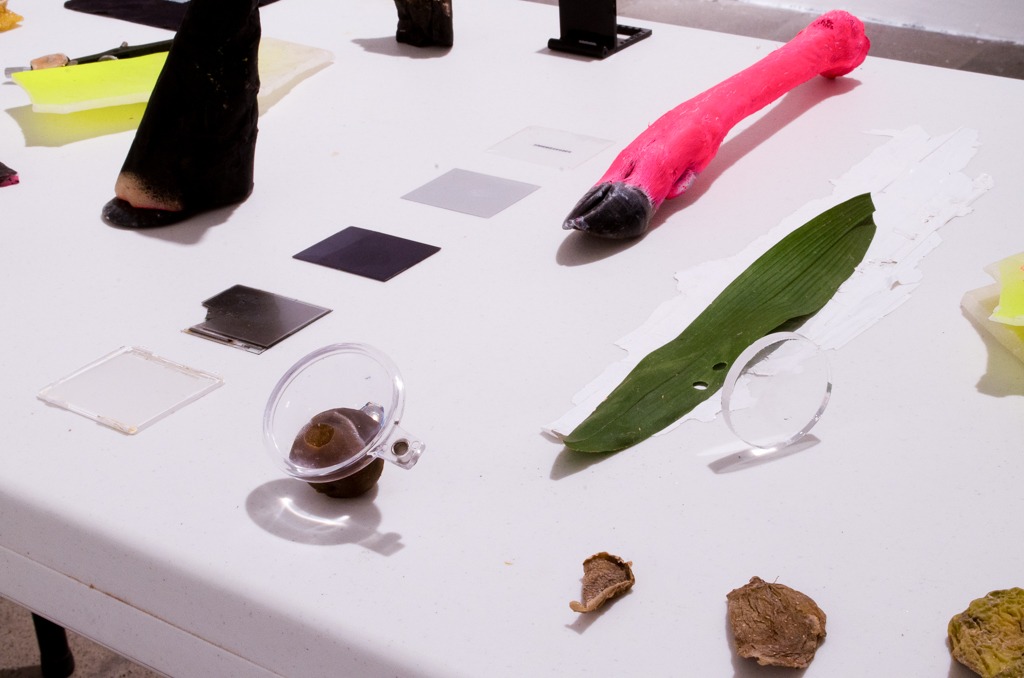 Mobil Ave 4, 2016, ephemeral installation, objects in decomposition on a table, by Daniel Perez Coronel