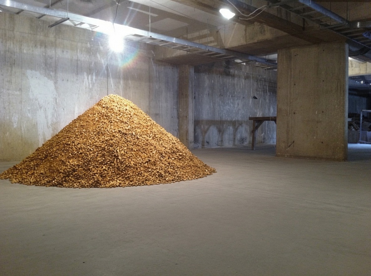 Oro Falso, 2014, instalación, piedras y pintura dorada en aerosol, por Daniel Perez Coronel