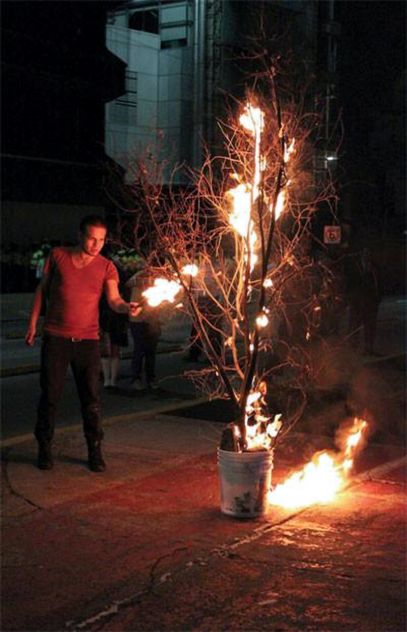 The Burning Bush, 2012, ephemeral action, documentation photograph, by Daniel Perez Coronel